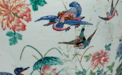 A very large Chinese famille rose vase with a peacock, 19th C.